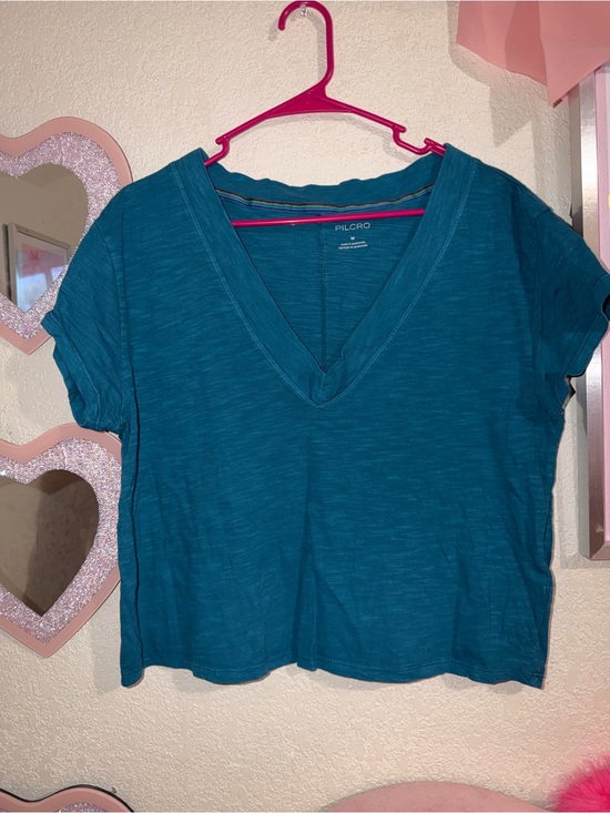 Pilcro Tops - Pilcro Teal V-Neck Crop Tee